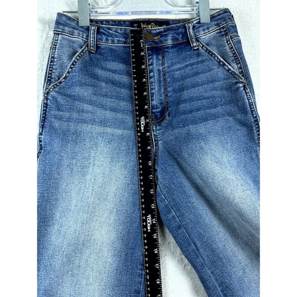 Indigo Rein Women's Flare Leg Jeans Denim Raw Hem Slash Pocket Blue Size 9 - Picture 7 of 11